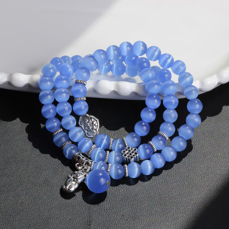 8mm Chrysoberyl Cat Eye PiXiu Triple Wrap Support Bracelet