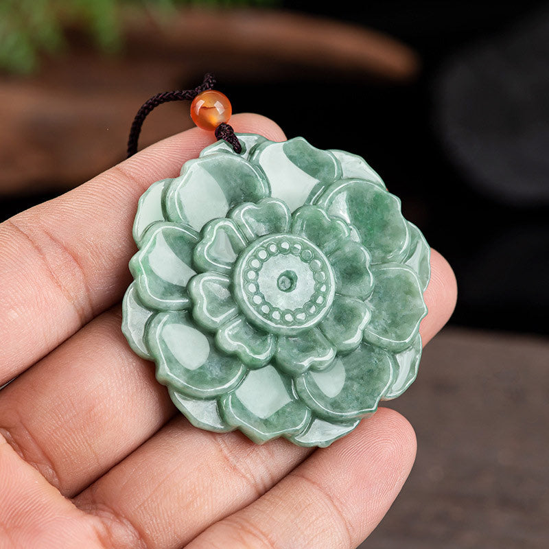 Lotus Pattern Jade Necklace for Luck and Prosperity