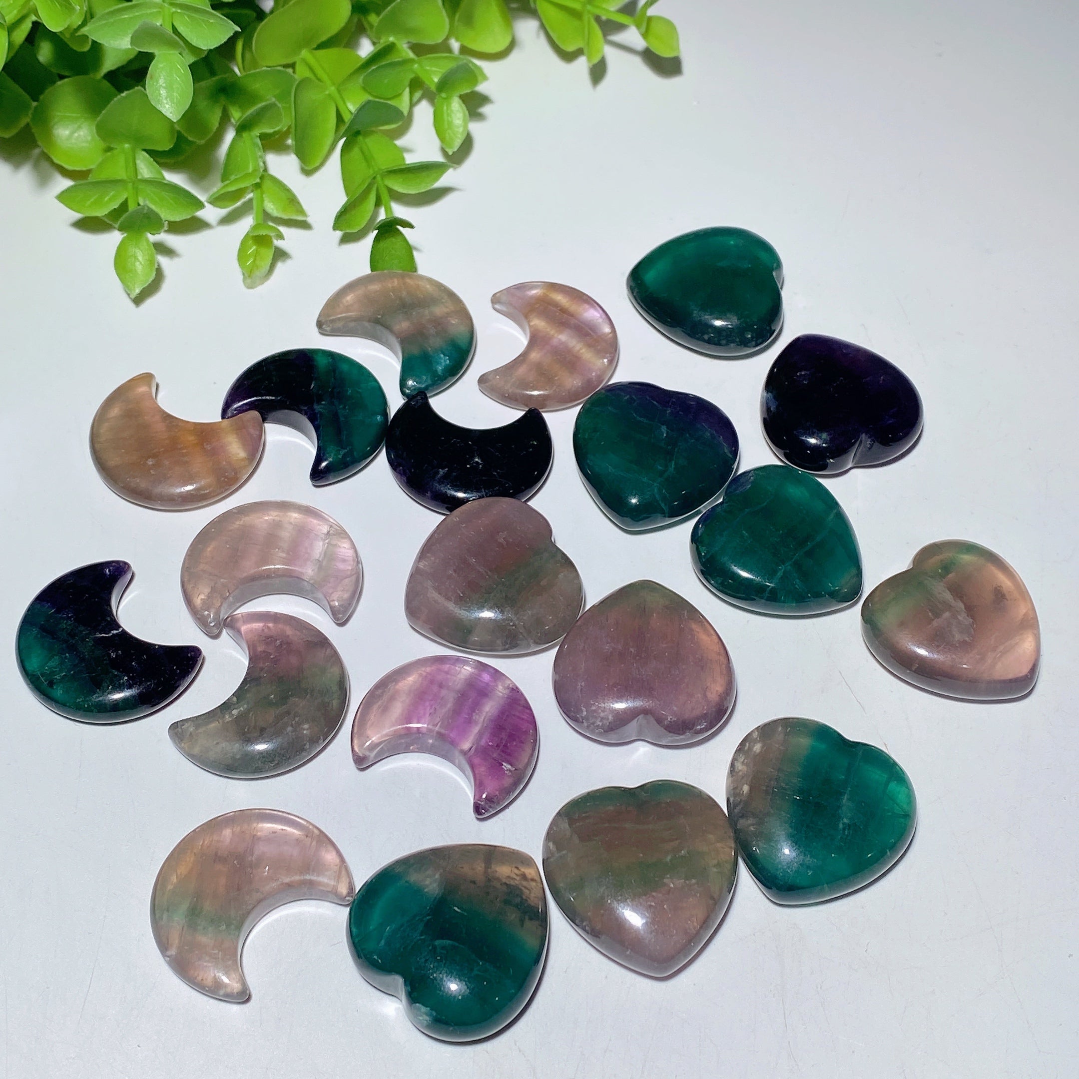 1.1" Fluorite Crystal Heart Moon Carvings for Healing