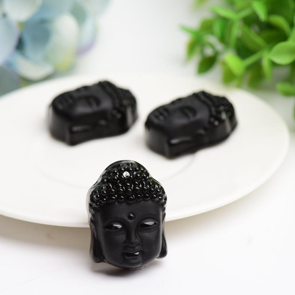 1.3 Inch Black Obsidian Buddha Head Crystal Sculpture