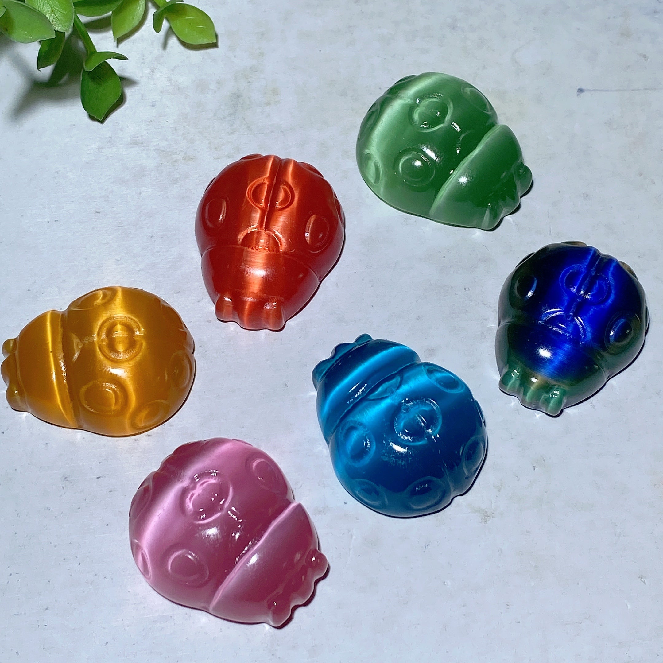 1.3 Inch Cat's Eye Ladybug Crystal Figurine Healing Energy