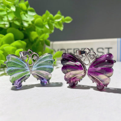 Pendentif papillon en fluorite de 1,4 pouce, guérison par les cristaux