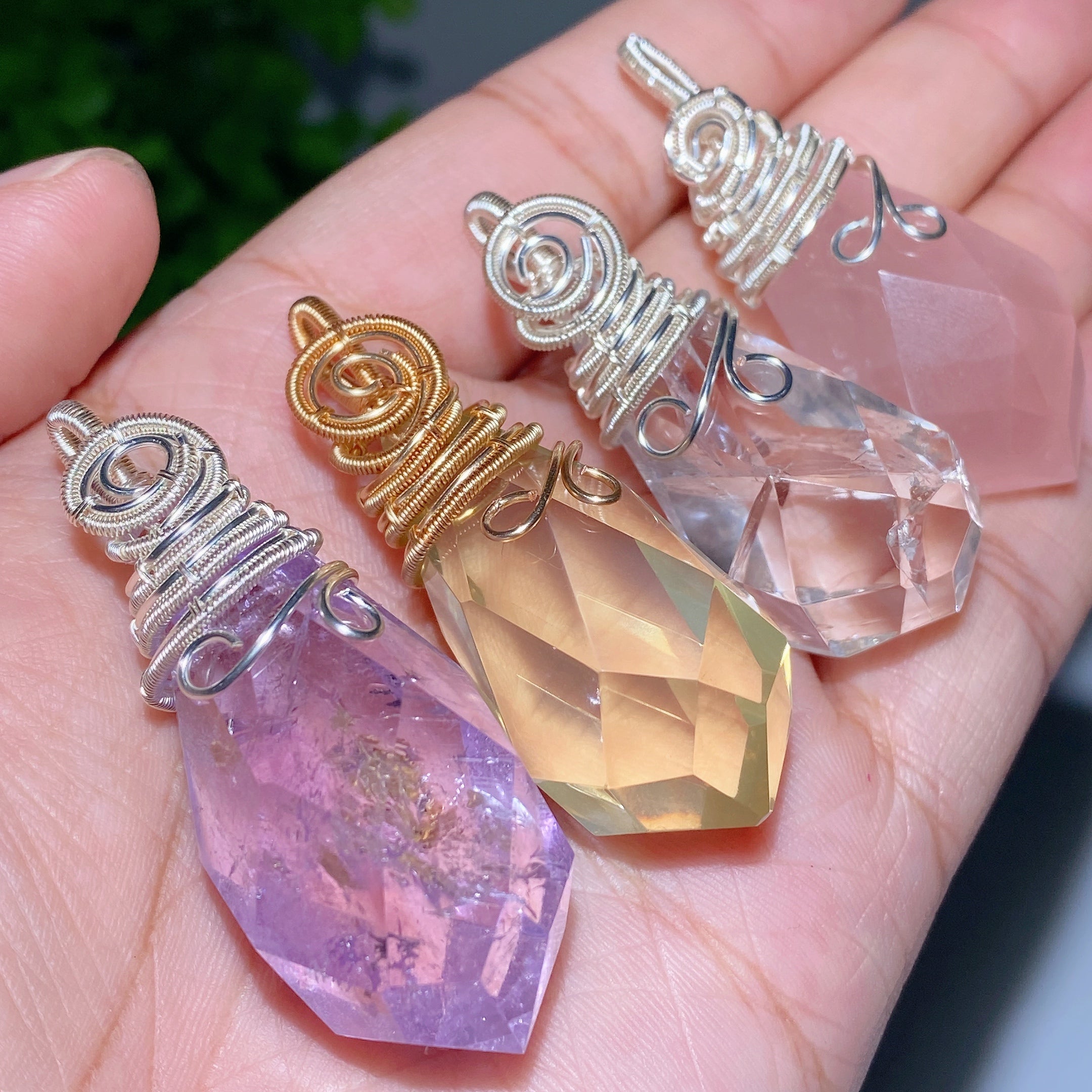 Pendentif de guérison en améthyste, citrine et quartz rose de 1,5 pouce