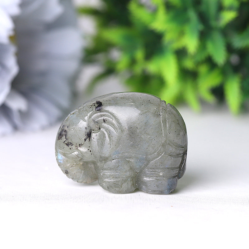 1.5 inch Crystal Elephant Carvings in Howlite, Labradorite & Obsidian