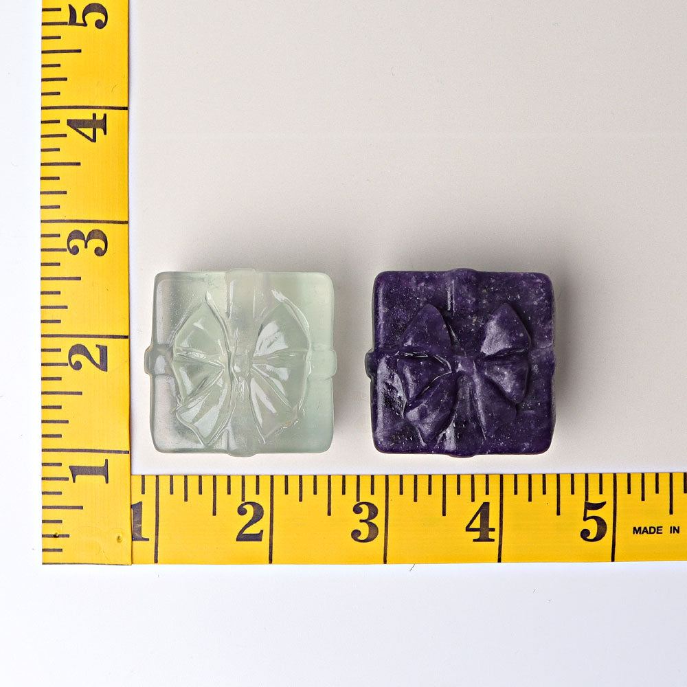 1.5 Inch Crystal Figurines Gift Box with Bow - Purple Mica & Fluorite