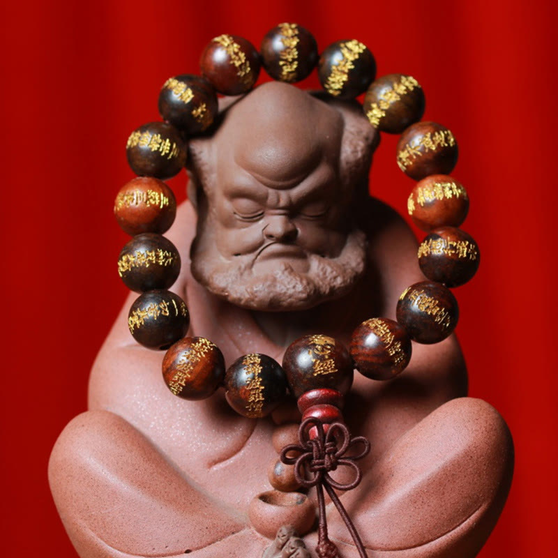 Bracelet en bois de rose de 1,5 cm gravé Sutra du cœur pour le calme