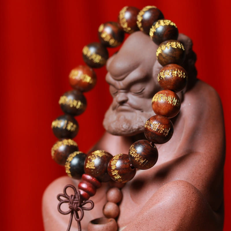 Bracelet en bois de rose de 1,5 cm gravé Sutra du cœur pour le calme