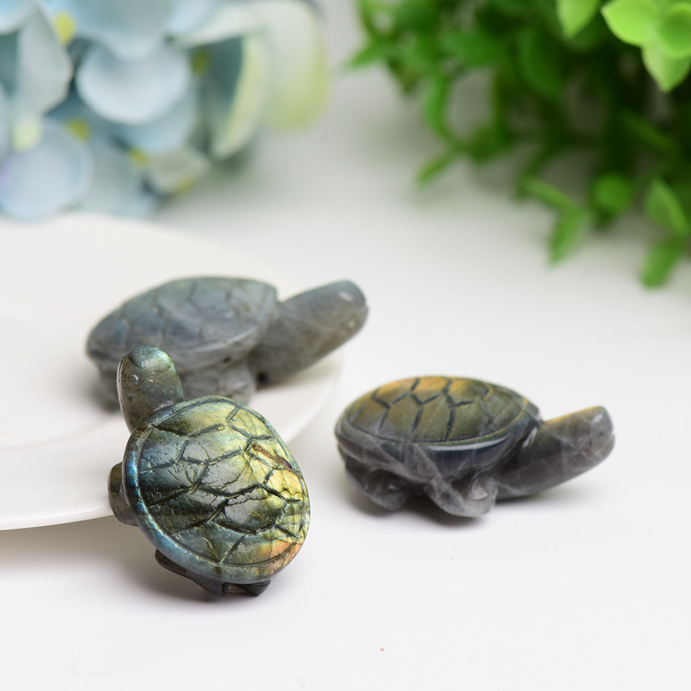 1.6 inch Labradorite Crystal Turtle Carving for Prosperity
