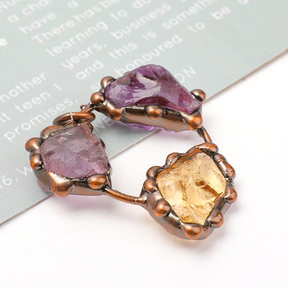 1.6-inch Raw Amethyst Citrine Stone Pendant Copper Frame