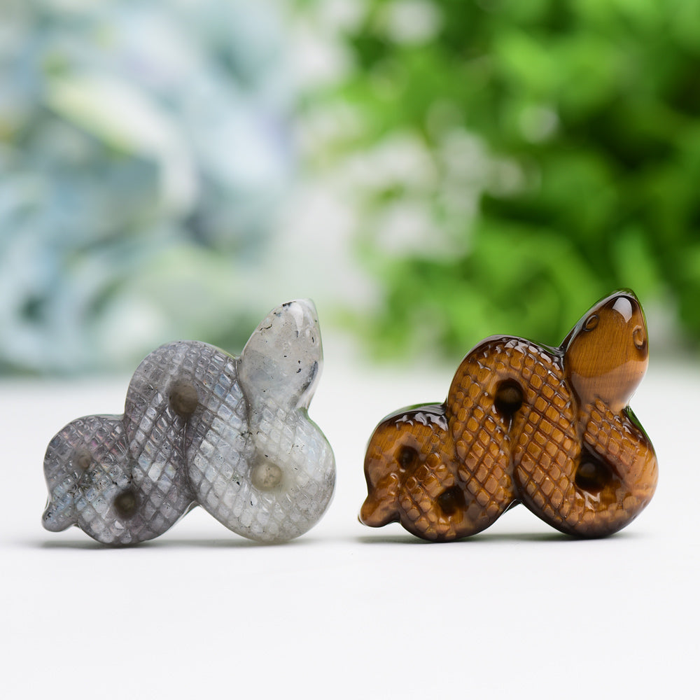 1.7 inch Crystal Snake Carving in Labradorite and Tiger's Eye