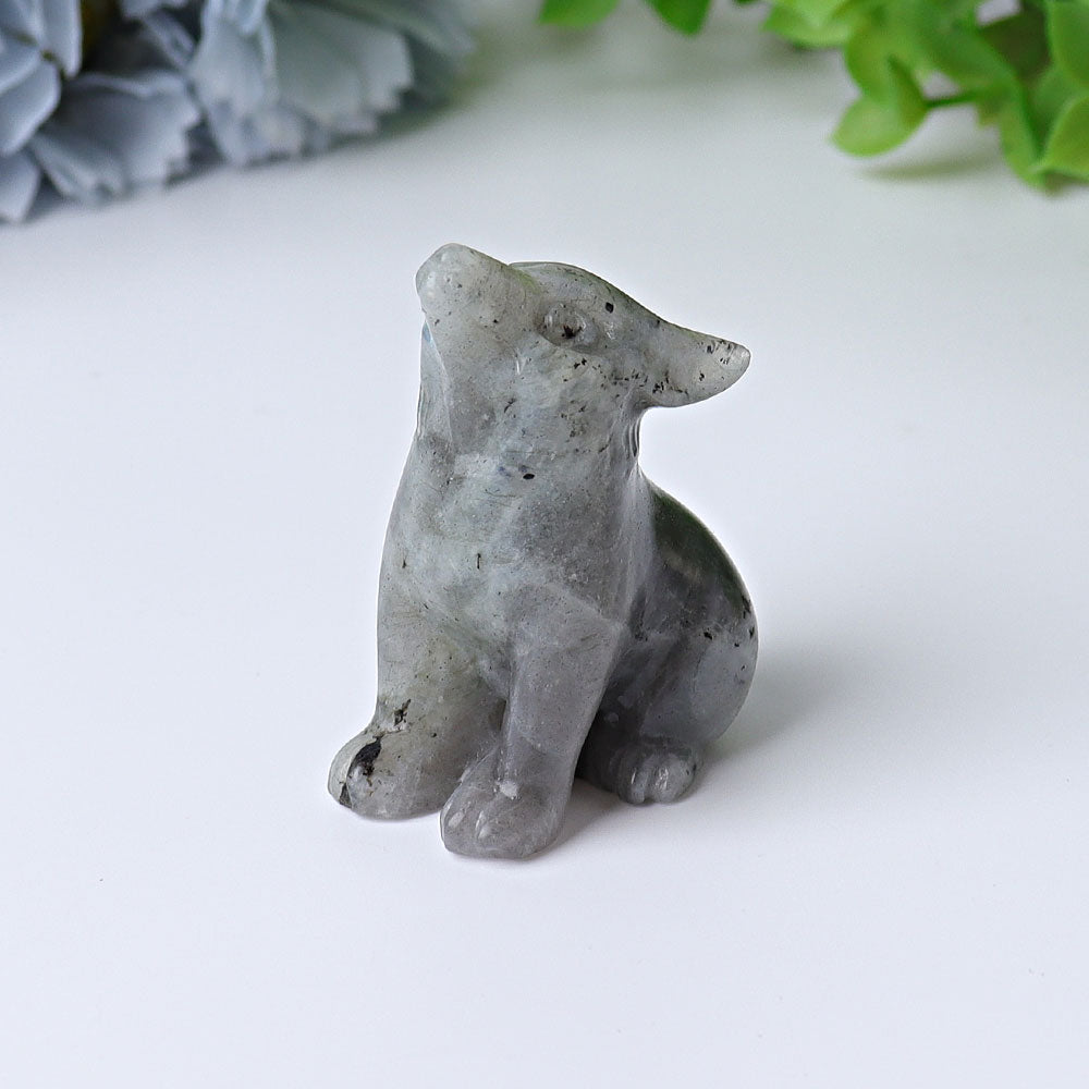 Figurine sculptée de guérison en cristal de loup de 1,8 pouce