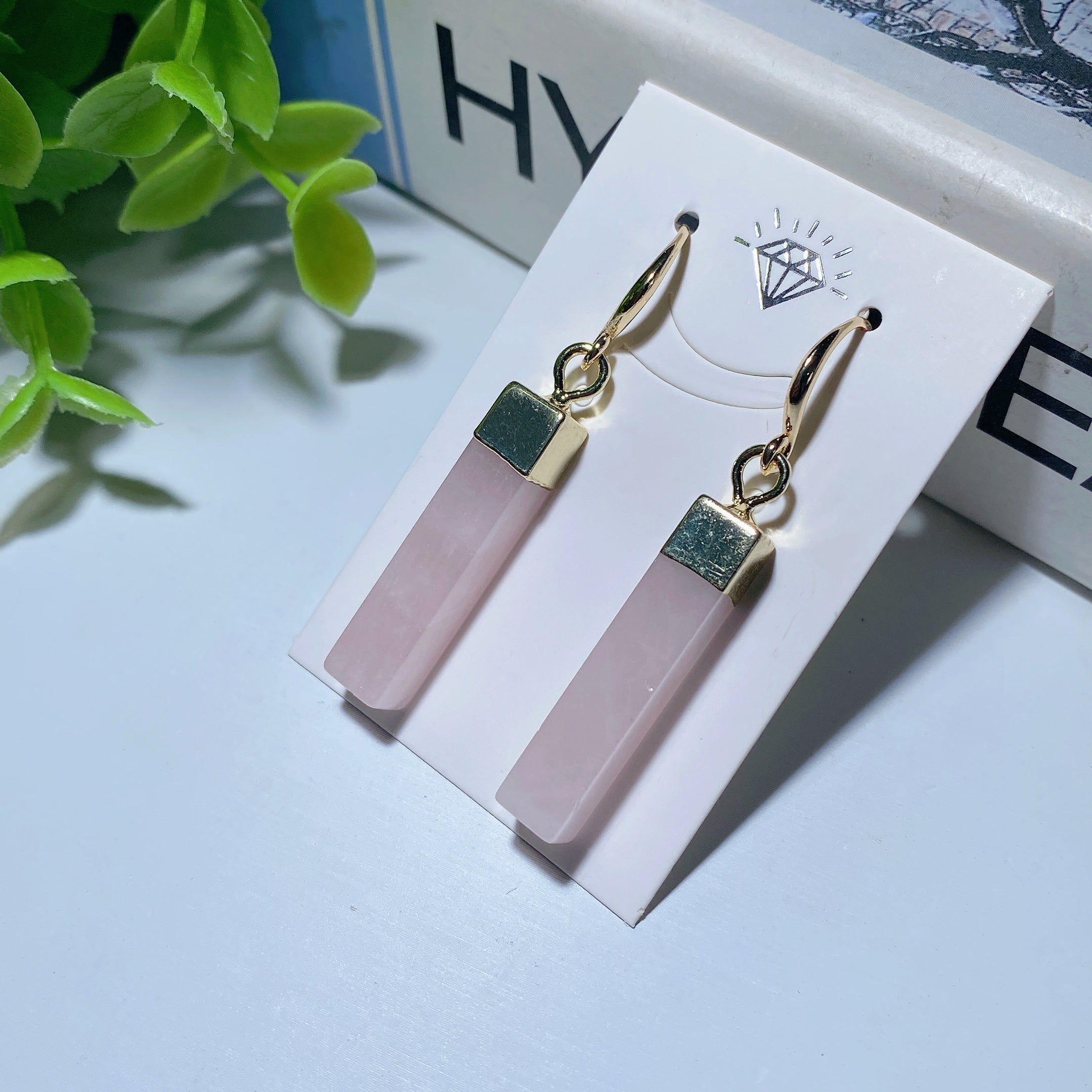 1.8 inch Rose Quartz Drop Earrings for Healing & Love