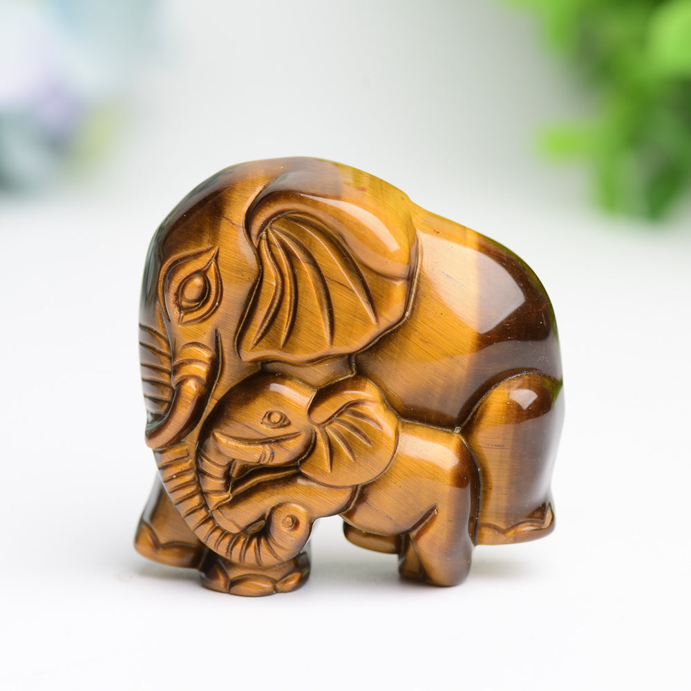 1.85 Inch Labradorite Elephant Carving - Mother & Baby