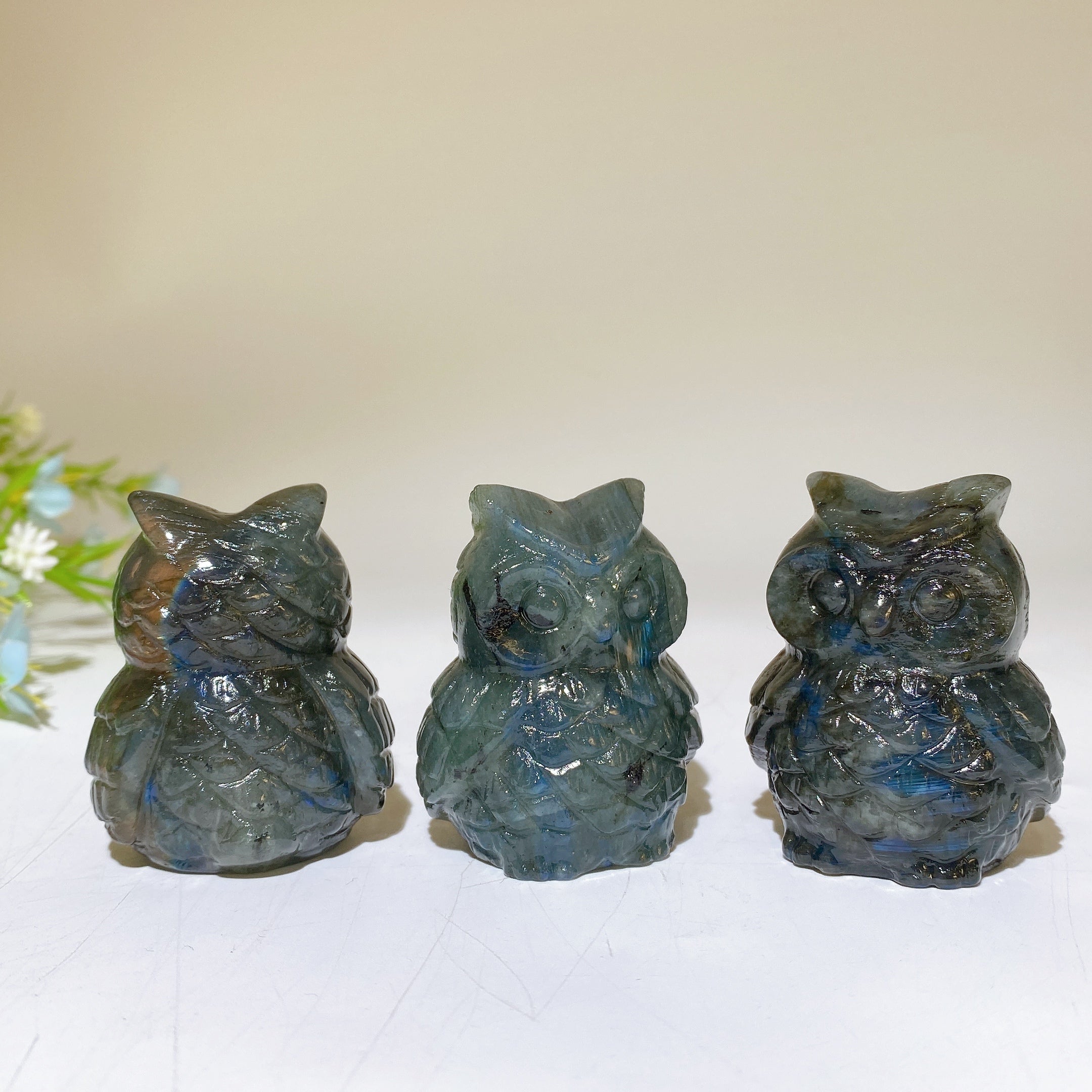 1.9 inch Labradorite Owl Crystal Figurine for Healing