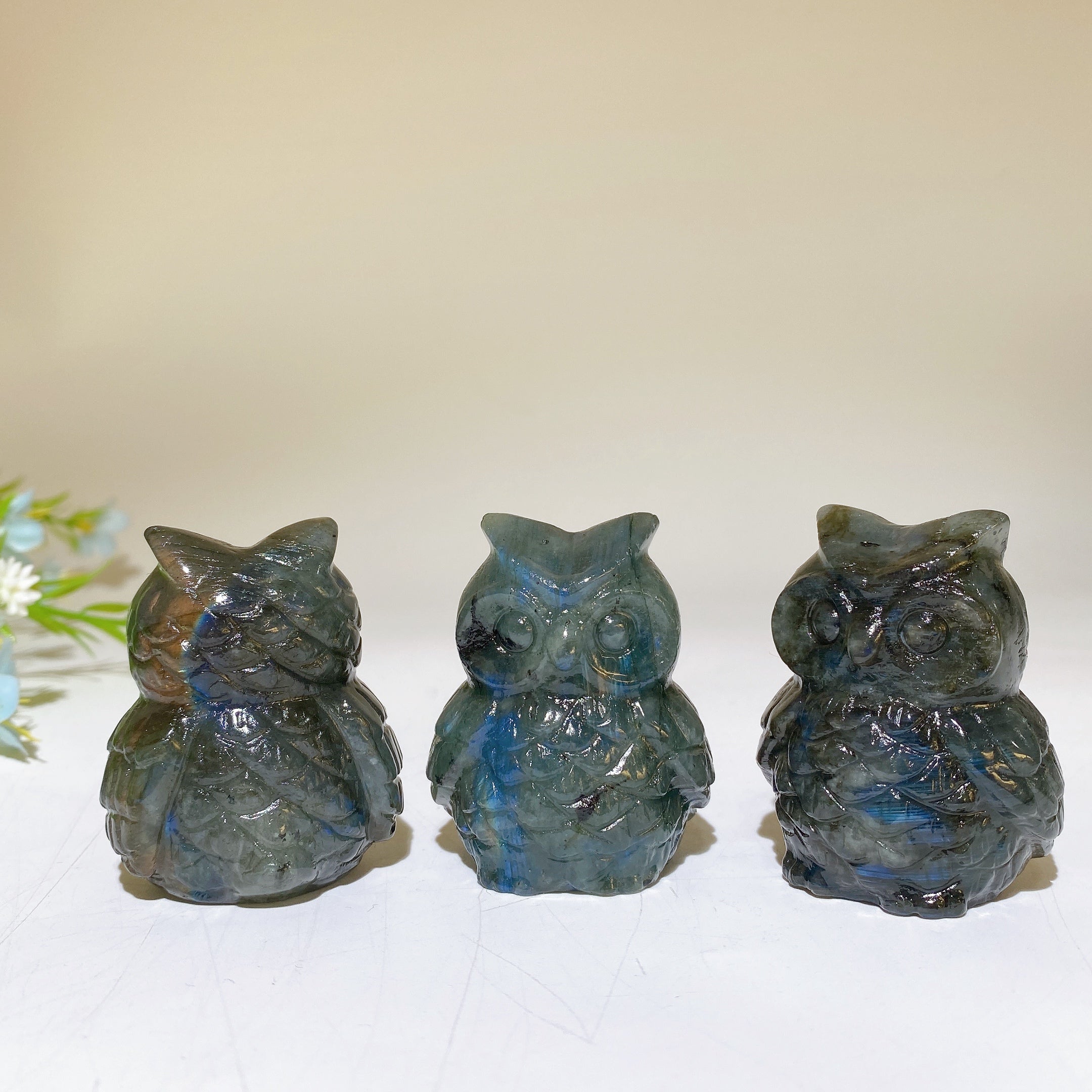 1.9 inch Labradorite Owl Crystal Figurine for Healing
