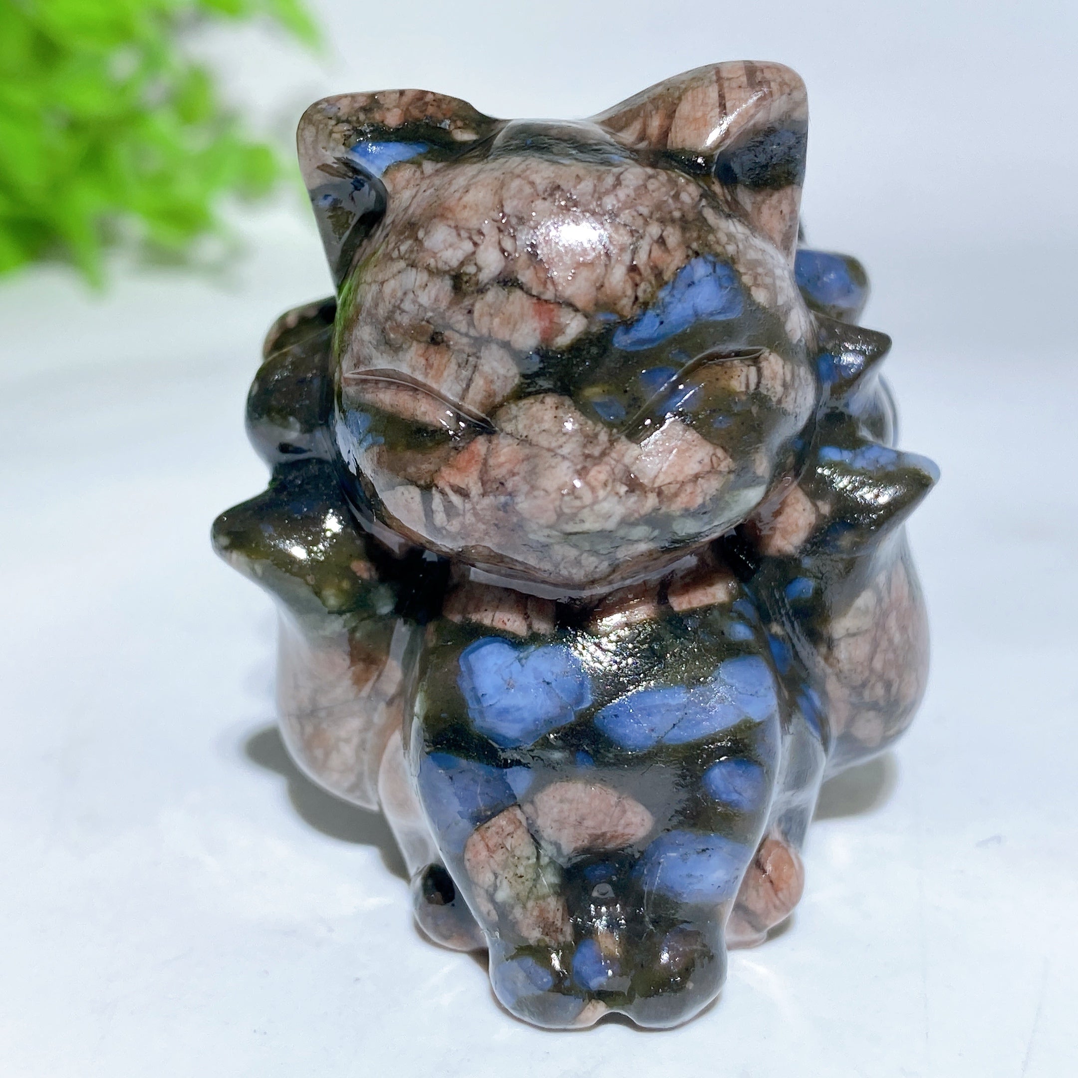 1.9 inch Mixed Crystal Nine-Tails Fox Carving Figurine