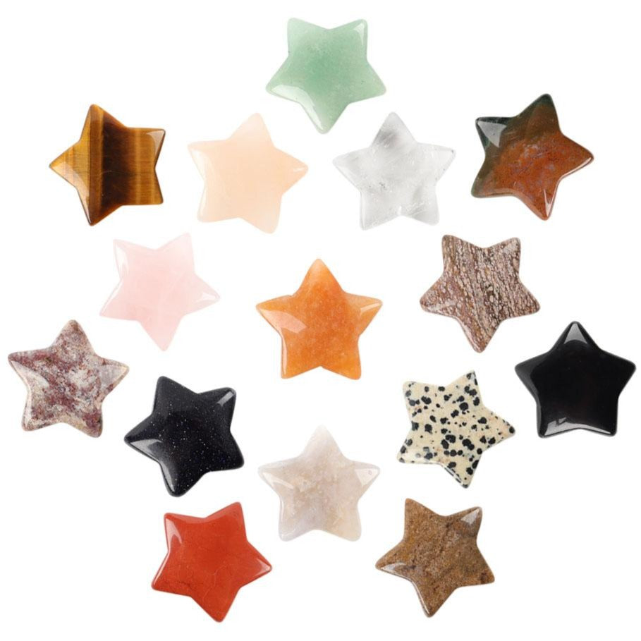 1" Hand-Carved Crystal Stars Assorted Gemstones 1 Inch