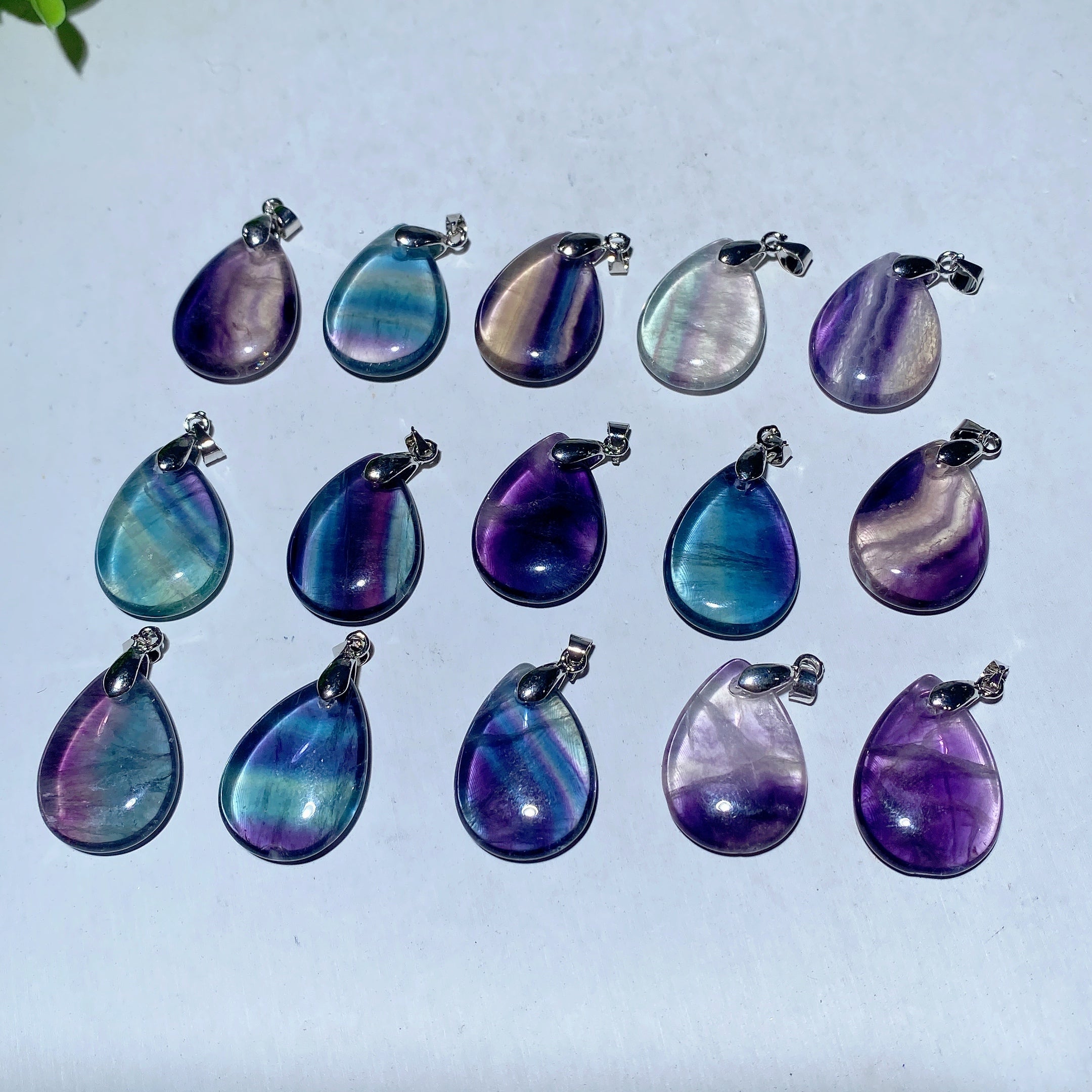 1-inch Rainbow Fluorite Water Drop Healing Pendant