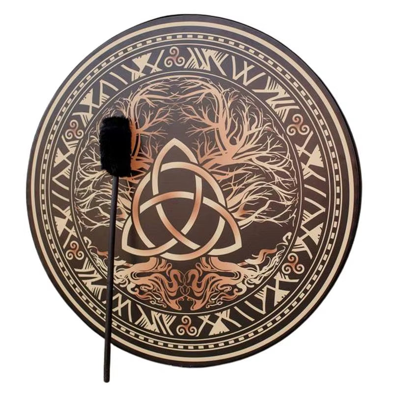 Decorative 10 inch Handmade Shamanic Frame Drum with Celtic triquetra and tree design