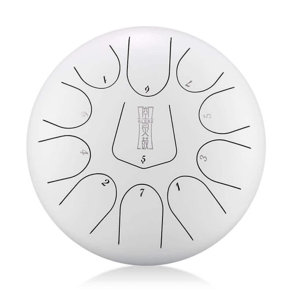 White steel tongue drum with numbered zones, 10 Inch 11 Note D Key Alloy Steel Tongue Drum