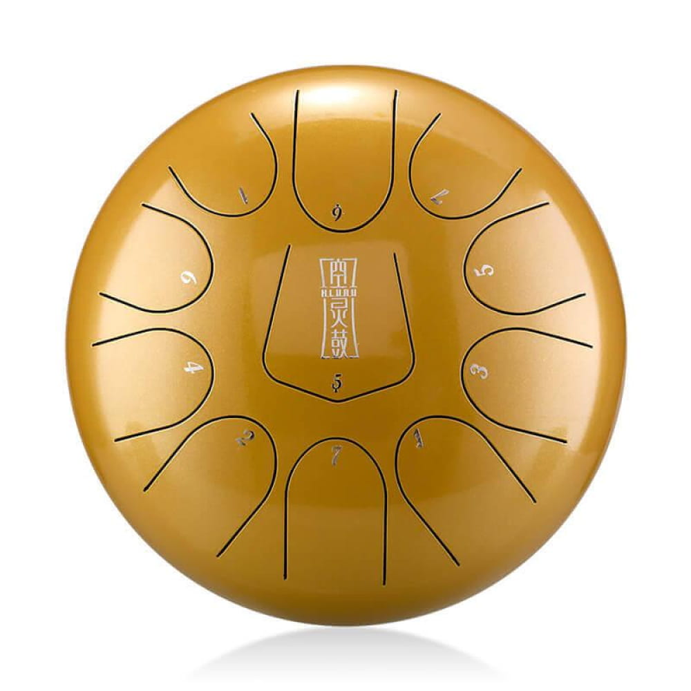 Golden Steel Tongue Drum with Curved Tone Zones in Triangle Style D Key Design