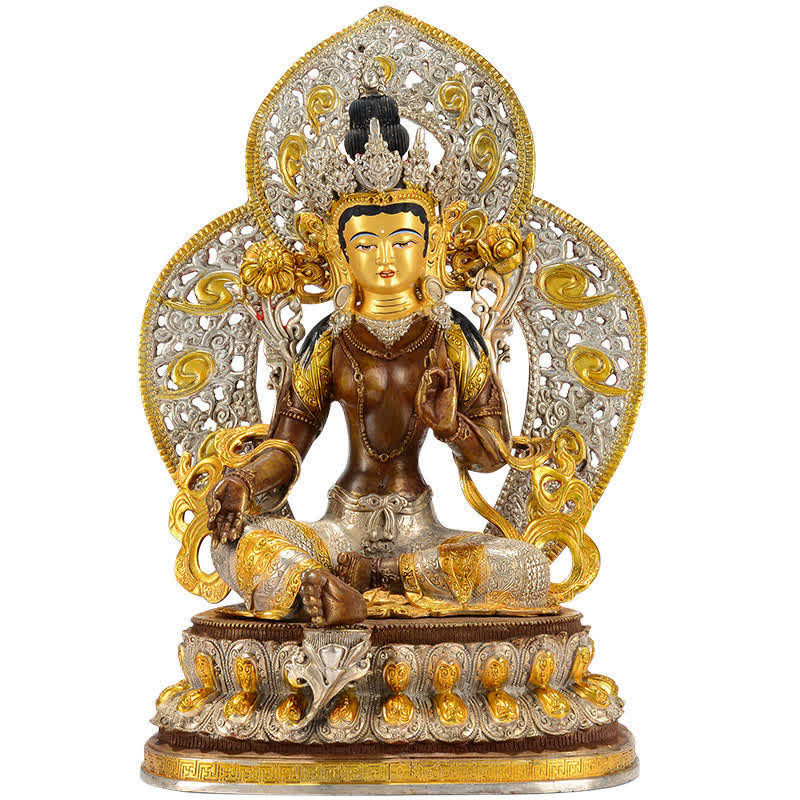 Statue de Bouddha Tara verte en cuivre de 10 pouces pour l'espoir et la protection