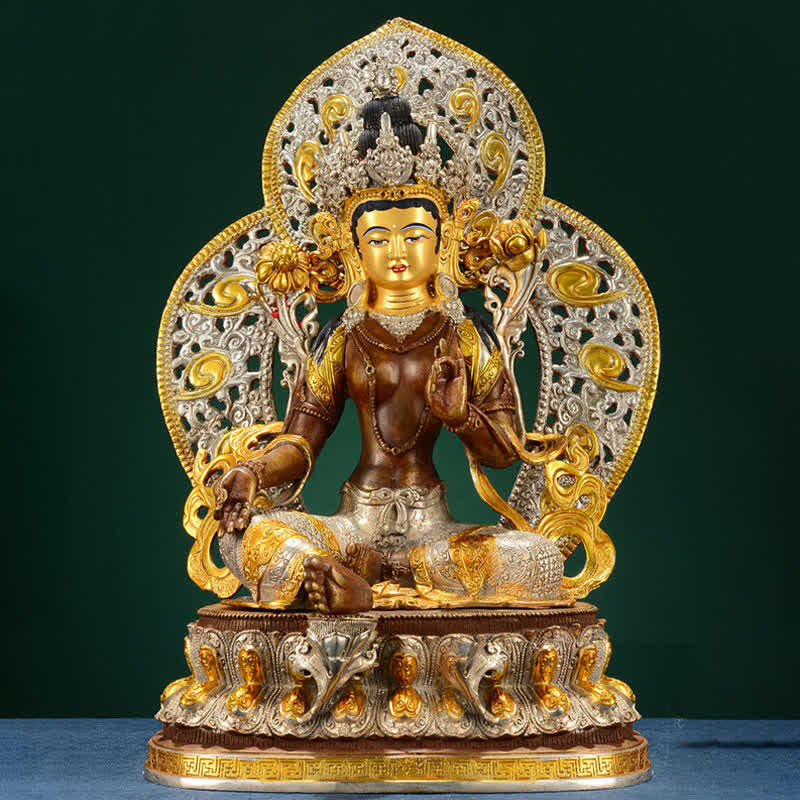 Statue de Bouddha Tara verte en cuivre de 10 pouces pour l'espoir et la protection