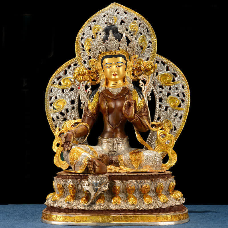 Statue de Bouddha Tara verte en cuivre de 10 pouces pour l'espoir et la protection