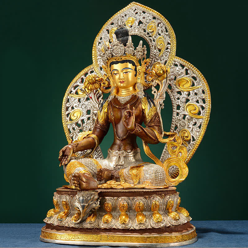 Statue de Bouddha Tara verte en cuivre de 10 pouces pour l'espoir et la protection