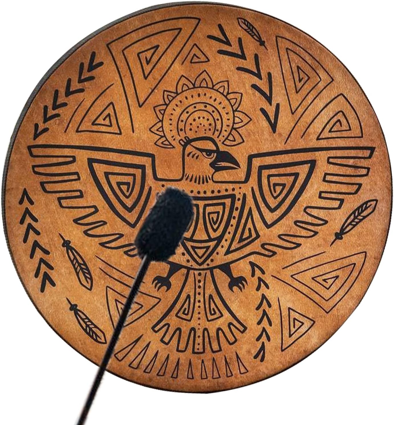 Terracotta plate with Native American thunderbird design for 10 inch Shamanic Hand Drum