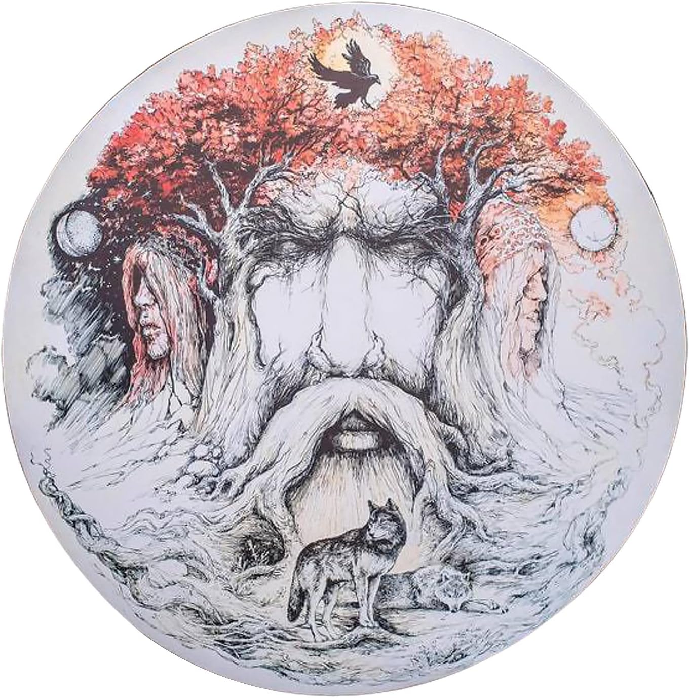 Mystical tree-like face with flowing beard on 10 Shamanic Hand Drum for sound healing