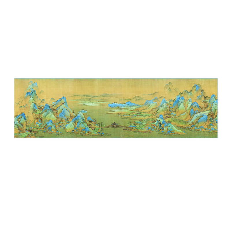 Écharpe tibétaine 100 % soie de mûrier Panorama de rivières et de montagnes