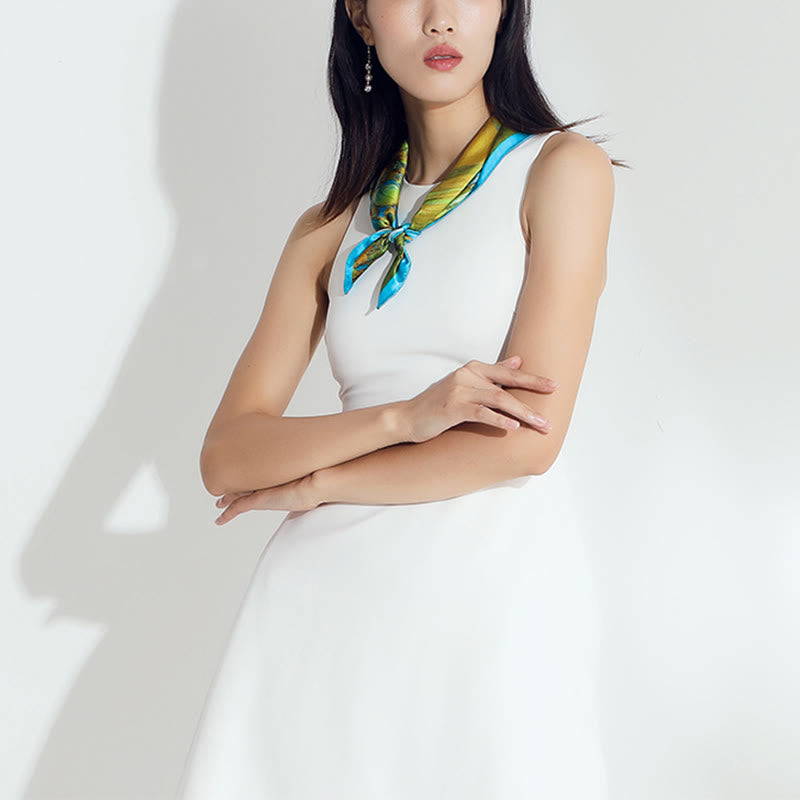 Écharpe tibétaine 100 % soie de mûrier Panorama de rivières et de montagnes