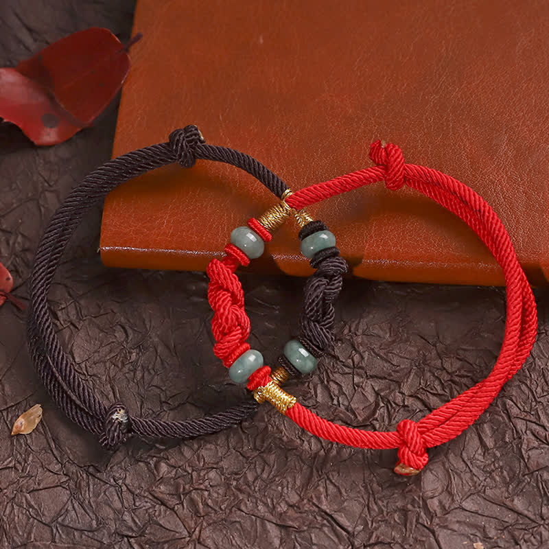 Adjustable Jade Luck Knot Bracelet with Red Feng Shui String