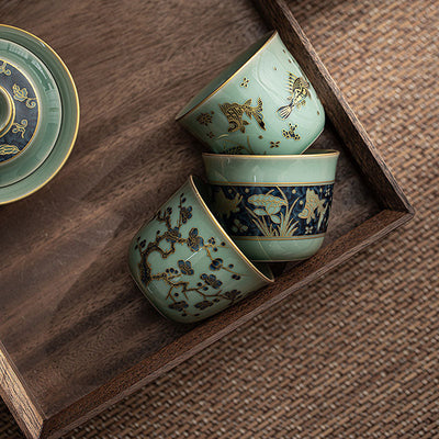 Tasse à thé en céramique de 100 ml avec motif papillon et lotus