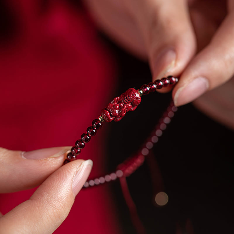 Garnet Cinnabar Pixiu Bracelet for Calm and Blessings