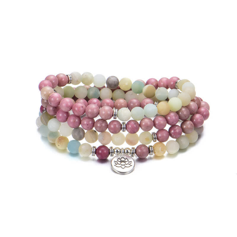 8mm Lotus Lotus Bracelet with Lazurite and Picasso Jasper for Balance