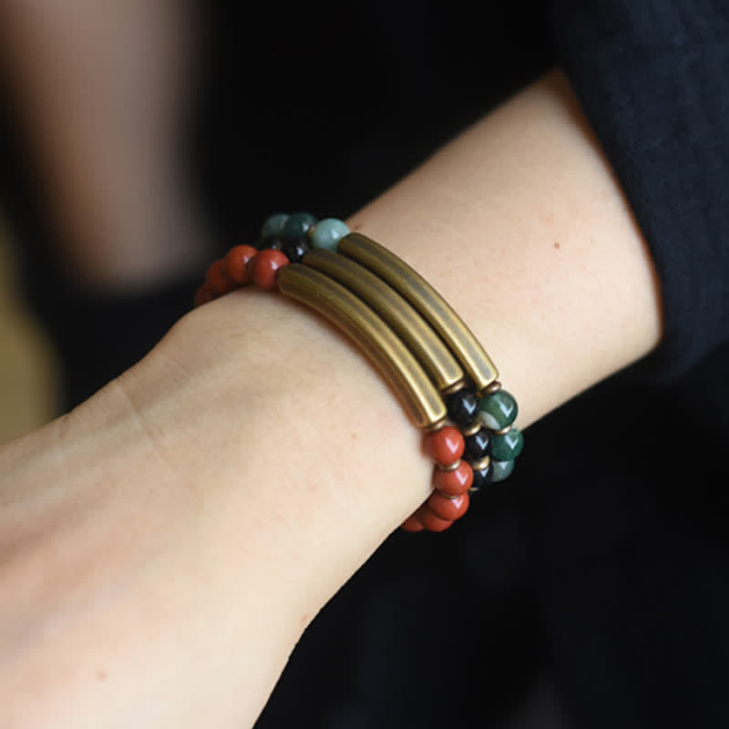 Unisex Obsidian Peace Bracelet with Red Jasper & Moss Agate