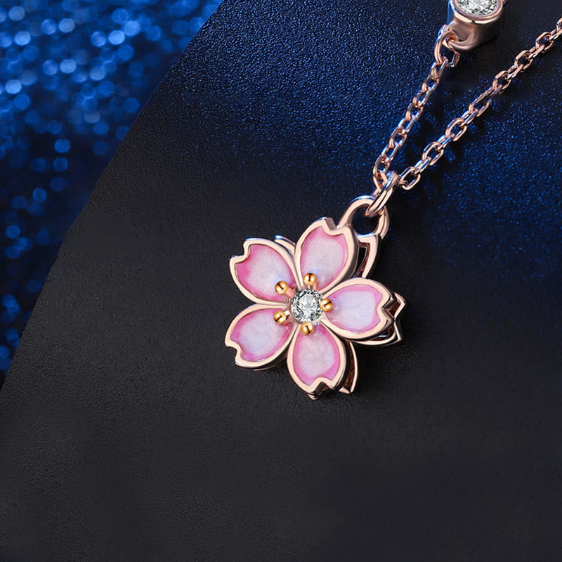 925 Sterling Silver Cherry Blossom Protection Necklace