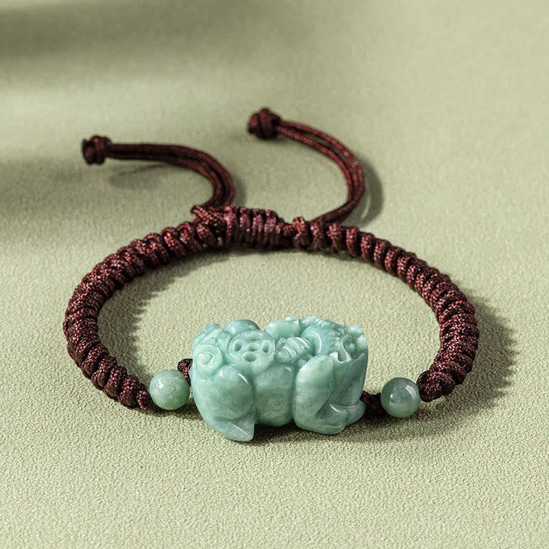 Jade Pi Xiu Protection Bracelet with King Kong Knot, Red String