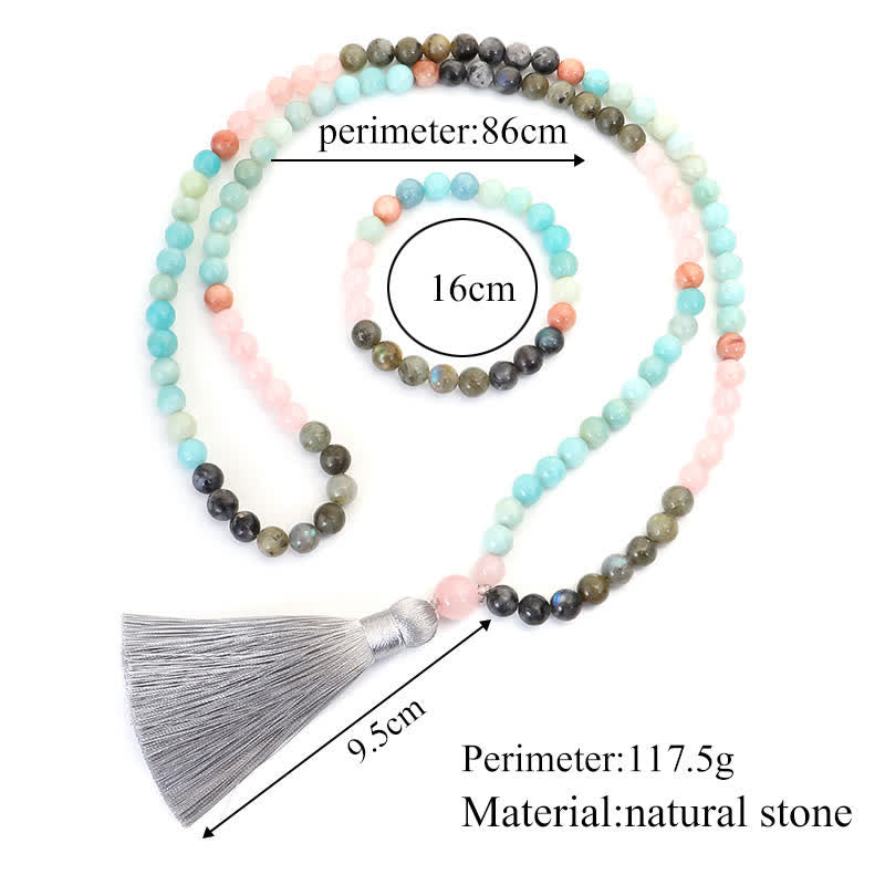 Bracelet Mala 108 perles en amazonite et pierres précieuses noires scintillantes