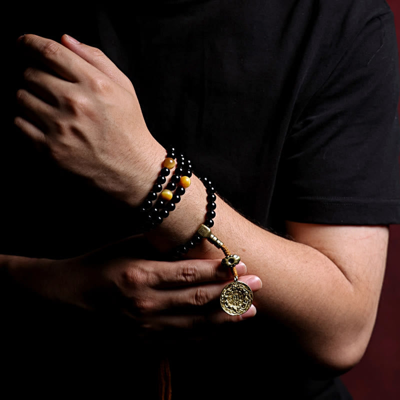 Bracelet Mala 108 perles en onyx noir pour la protection
