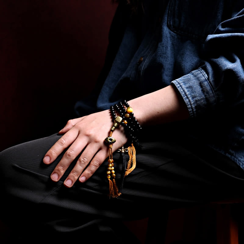 Bracelet Mala 108 perles en onyx noir pour la protection