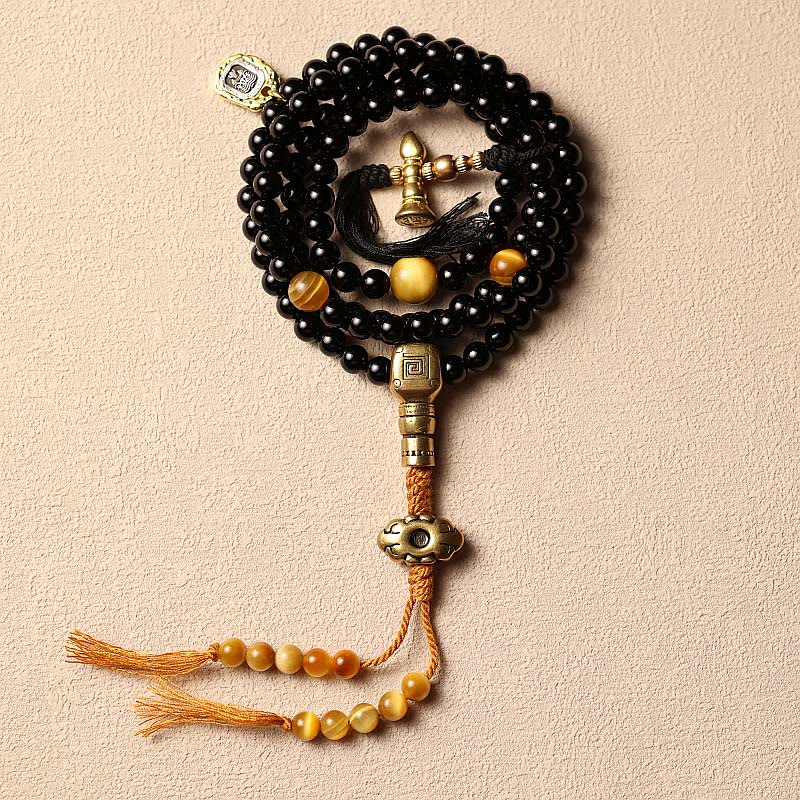 Bracelet Mala 108 perles en onyx noir pour la protection