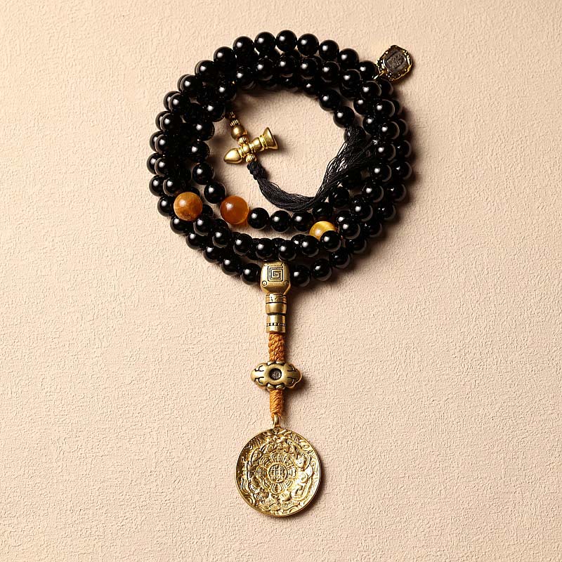Bracelet Mala 108 perles en onyx noir pour la protection