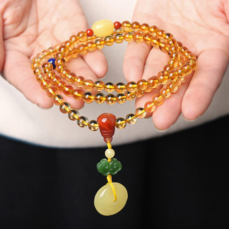 Bracelet Mala 108 perles en citrine et ambre pour la paix