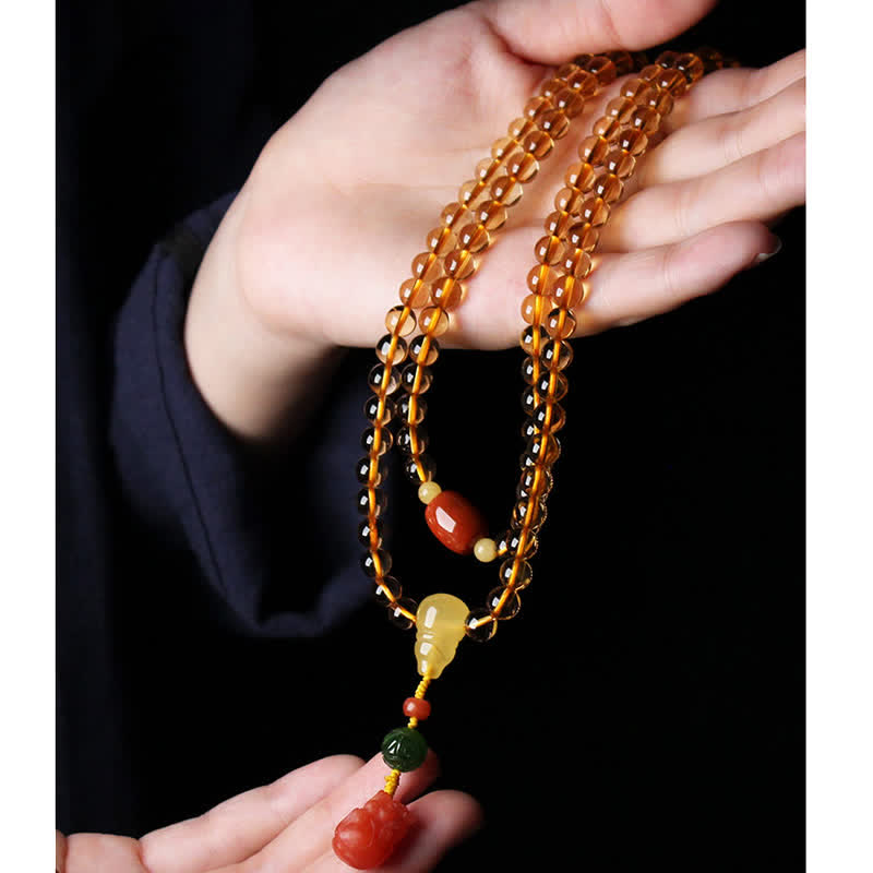 Bracelet Mala 108 perles en citrine et ambre pour la paix