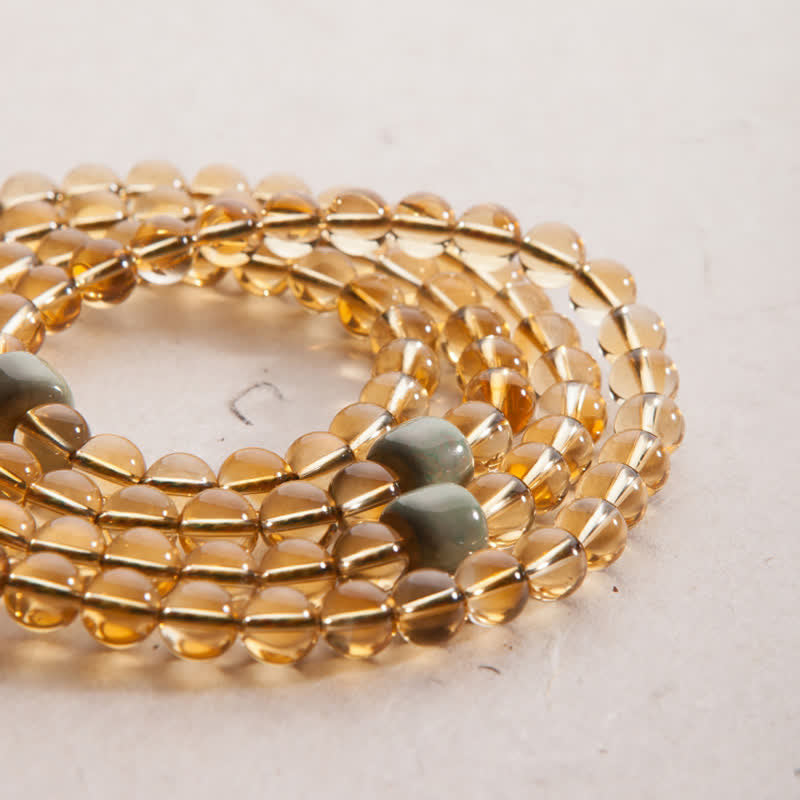 Bracelet Mala en citrine à 108 perles pour la prospérité et la protection