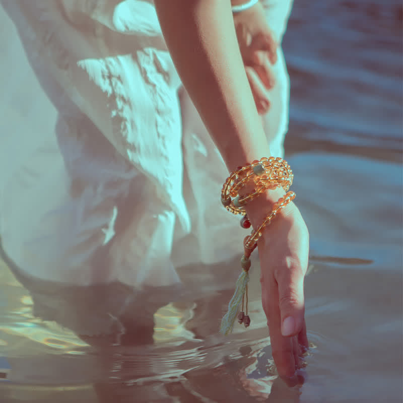 Bracelet Mala en citrine à 108 perles pour la prospérité et la protection