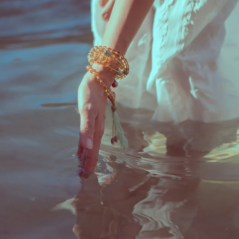 Bracelet Mala en citrine à 108 perles pour la prospérité et la protection